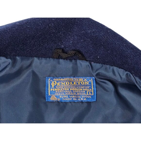 VTG Pendleton Virgin Wool Overcoat Jacket Blue Men's Large Striped Lined - Picture 7 of 16